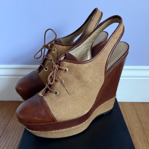 STUART WEITZMAN Lace up Oxford Wedge Platform Heel Size 8.5 - Picture 4 of 11